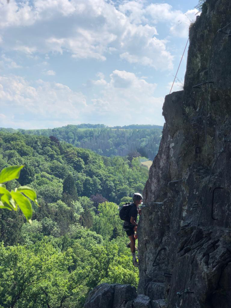 Pascal climbing in the Ardennes